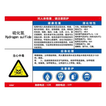 安赛瑞 职业病危害告知卡-硫化氢，ABS板，600×450mm，14603 售卖规格：1张