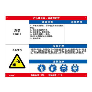 安赛瑞 职业病危害告知卡-烫伤，ABS板，600×450mm，14621 售卖规格：1张