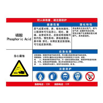 安赛瑞 职业病危害告知卡-磷酸，ABS板，600×450mm，14639 售卖规格：1张