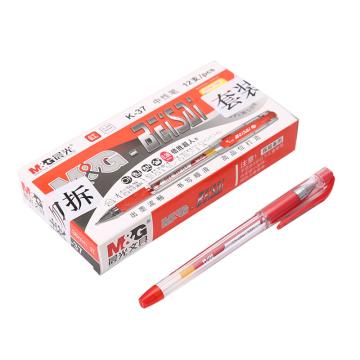 晨光 插盖式中性笔，K-37（红色）盒装 0.38MM 配MG-6100笔芯（替代：MCT946） 售卖规格：12支/盒