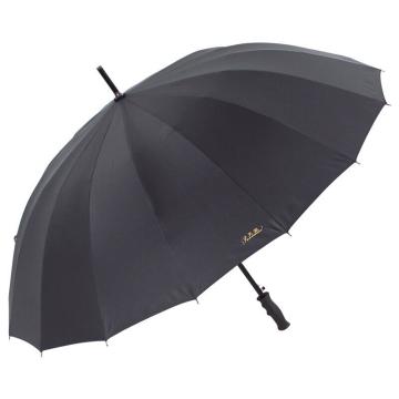 天堂傘，10009ELCJ 加大加固16根傘骨碰擊布黑膠自開商務直桿晴雨傘 65cm*16k 黑色