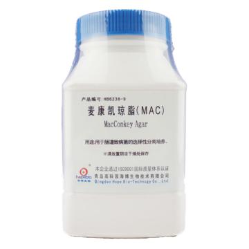 海博生物 麦康凯琼脂(MAC)，HB6238-9 250g，用于肠道致病菌的选择性分离培养 售卖规格：250克/瓶