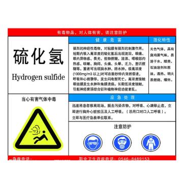 金能电力 职业病告知卡-硫化氢，PVC板，600×450mm，2mm板厚，JN-WTP41 售卖规格：1块