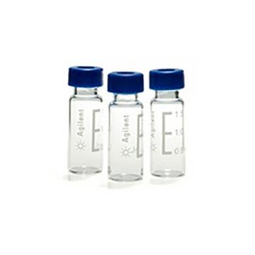 安捷伦 经认证的2毫升螺纹口样品瓶包, 透明样品瓶，蓝色瓶盖和PTFE/红色硅橡胶隔垫, 100/包，5182-0553 售卖规格：100个/包