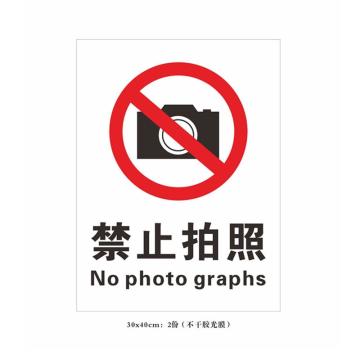 帛拉 禁止拍照标识牌（定制），国产不干胶，300*400mm 售卖规格：1个
