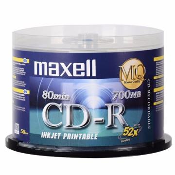 麦克赛尔/MAXELL CD-R光盘，可打印台产52速700MB CD-R 50片桶装 空白光盘 售卖规格：1筒