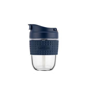 乐扣乐扣/LOCK&LOCK 啵啵杯，LLG613DBLU 玻璃水杯夏季带吸管简约便携咖啡杯 350ml 深蓝色 售卖规格：1个