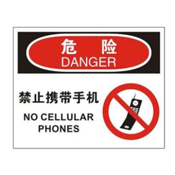 Blive 安保类危险标识危险-禁止携带手机，自粘性乙烯，250×315mm，BL-S-32082 售卖规格：1包