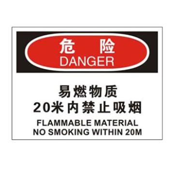 Blive OSHA危险标识-易燃物质20米内禁止吸烟，PP板，250×315mm，BL-PP-32732 售卖规格：1包