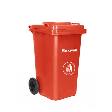Raxwell 两轮移动塑料垃圾桶，户外垃圾桶，100L 红色 HDPE材质（不可挂车）