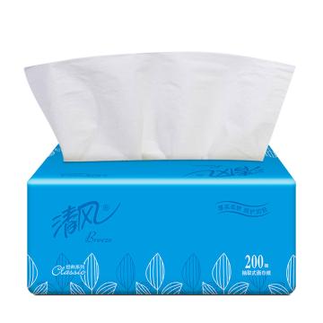 清风/Breeze 2层200抽塑包抽取式面巾纸，BR8AA/BR8AA1 8包/提 售卖规格：8提/箱