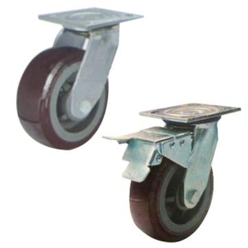 申牌 4寸塑芯聚氨酯重型脚轮，平底万向轮2个，平底万向刹车轮2个，35A01-1104，35A61-1104