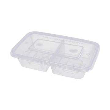 功成狮 方形双格透明一次性餐盒，500ml 长17cm 宽11.5cm 高3.8cm 300套/箱 售卖规格：1箱