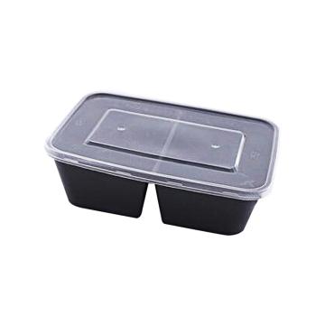 功成狮 方形双格黑色一次性餐盒（透明盖），750ml 长17.2cm 宽11.6cm 高5.3cm 300套/箱 售卖规格：1箱