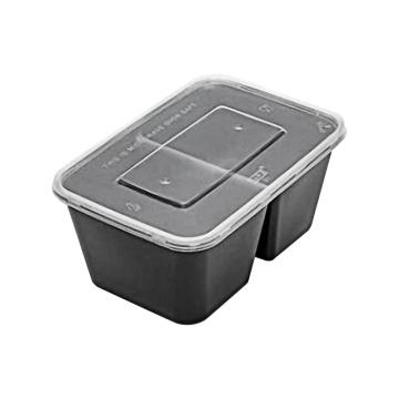 功成狮 方形双格黑色一次性餐盒（透明盖），1000ml 长17.2cm 宽11.6cm 高6.8cm 300套/箱 售卖规格：1箱