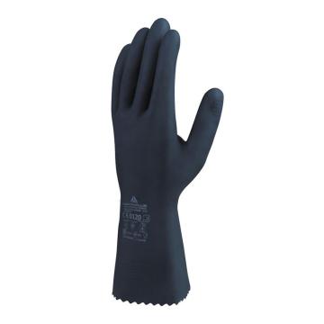 代尔塔DELTAPLUS 氯丁防化手套，201530-10，氯丁橡胶手套 深蓝色