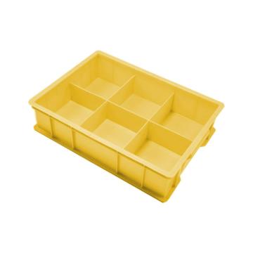 英达斯贝克 塑料固定式分格周转箱，大号6格-黄色 外尺寸:440×320×100mm 售卖规格：1个