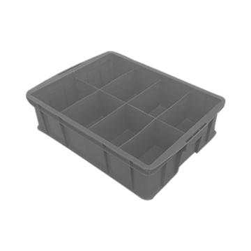 英达斯贝克 塑料固定式分格周转箱，570八格箱-灰色 外尺寸:565×420×155mm 售卖规格：1个