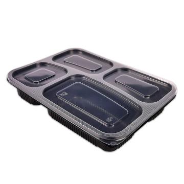 安赛瑞 一次性四格餐盒，25064 1000ML（300套装）带盖黑色 售卖规格：1包