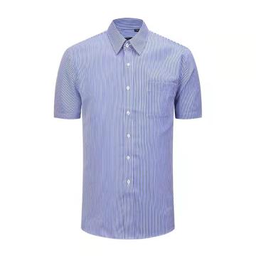 乔治白 蓝竖条纹短袖衬衫职业装，QZB2207蓝条纹短袖 纯棉记忆免烫，165/84A-185/108A 定制 售卖规格：1件