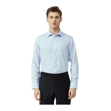 乔治白 蓝色长袖衬衫职业装，QZB2207蓝长袖 纯棉记忆免烫，165/84A-185/108A 定制 售卖规格：1件