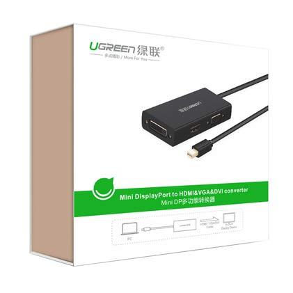 绿联/UGREEN Mini DP转VGA+DVI+HDMI转换器，20418 苹果微软Surface笔记本电脑雷电接口 黑色 售卖规格：1个