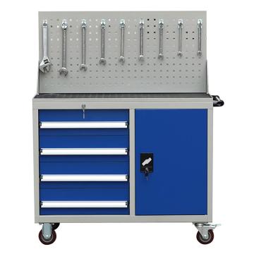 哈德威 四抽一门工具车,带挂板,蓝色,尺寸(mm):1000×500×850，每抽承载:80kg 售卖规格：1个