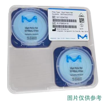密理博/Millipore 白色尼龙网格滤膜，亲水、20 µm、47 mm，100片/盒，NY2004700 售卖规格：1盒