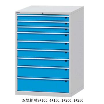 位邦 工具柜,尺寸(mm):1023×600×1450,灰色,抽屉蓝色,双轨抽屉,9个抽屉，75.1656.12 售卖规格：1个