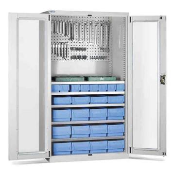 位邦 储物柜,1023×550×1800mm,灰色,对开玻璃门柜,5层层板,背部带挂板,含料盒及挂钩，77.6812.01 售卖规格：1个