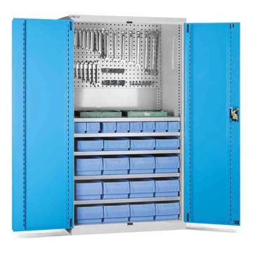 位邦 储物柜，77.6811.12 1023×550×1800mm,蓝门灰柜,对开钢门柜,5层层板,背部带挂板,含料盒及挂钩 售卖规格：1个