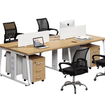 臻远 开放式办公桌工位带隔板，4工位（橡木色） 2400*1200mm 带活动柜 售卖规格：1套