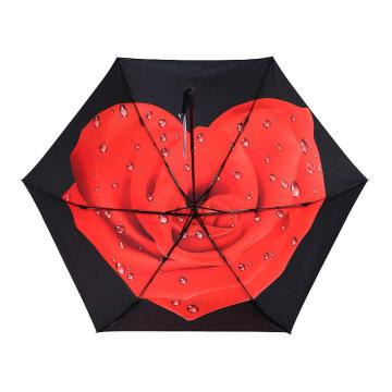 天堂 三折晴雨伞遮阳伞，30336D红玫瑰 52cm*6骨 三折叠小巧轻便携式女士太阳伞遮阳伞小黑伞 售卖规格：1把