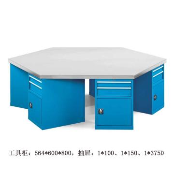 位邦 六角工作桌,二抽一门工具柜×6组,承重1t,尺寸2400×1200×850mm,不锈钢台面，79.7603.02 不含安装 售卖规格：1个