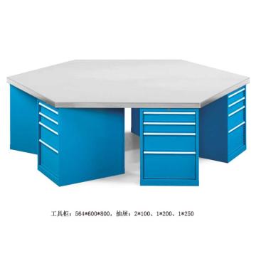 位邦 六角工作桌,四抽工具柜×6组,承重1t,尺寸2400×1200×850mm,不锈钢台面，79.7601.02 不含安装 售卖规格：1个