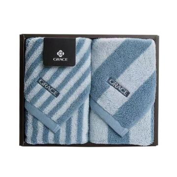 洁丽雅/GRACE 纯棉毛巾两条礼盒装，T-1802（蓝色两条装） 74×34cm 120g/条 （蓝色） 售卖规格：1盒