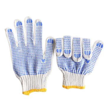 添盾 点塑纱线手套，TD-GL720G-蓝点双面 7针，漂白，720g，涤棉，12副/打 售卖规格：12副/打