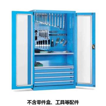 位邦 储物柜,1023×550×1800mm,蓝色,对开玻璃门柜,2层层板,背部带挂板,4抽屉，77.6722.02 售卖规格：1个