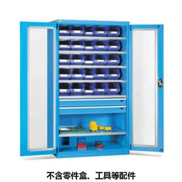 位邦 储物柜,1023×550×1800mm,蓝色,对开玻璃门柜,6层层板,2抽屉，77.6622.02 售卖规格：1个