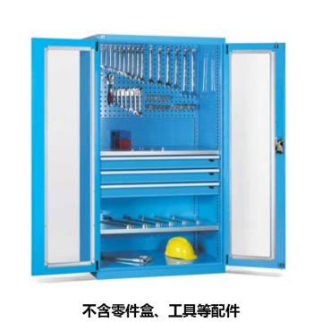 位邦 储物柜,1023×550×1800mm,蓝色,对开玻璃门柜,2层层板,背部带挂板,3抽屉，77.6532.02 售卖规格：1个