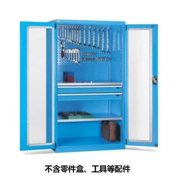 位邦 储物柜,1023×550×1800mm,蓝色,对开玻璃门柜,2层层板,背部带挂板,2抽屉，77.6522.02 售卖规格：1个