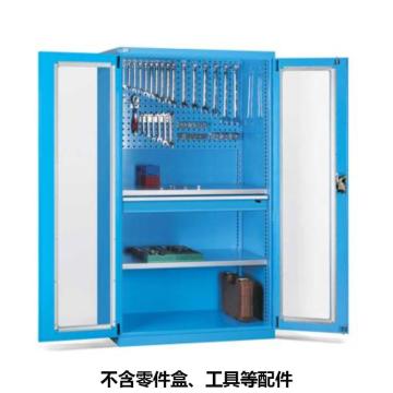 位邦 储物柜,1023×550×1800mm,蓝色,对开玻璃门柜,2层层板,背部带挂板,1抽屉，77.6512.02 售卖规格：1个