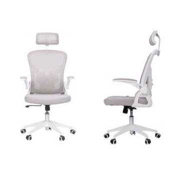 得力 居家舒適人體工學椅辦公椅，91025(灰色) 扶手可翻折 旋轉頭枕可調節腰靠 不含安裝