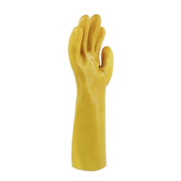 功成狮 PVC防化手套，GW2302 浸塑光面耐酸碱手套，35cm，黄色 售卖规格：1副