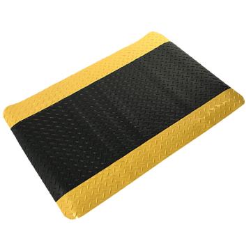 Raxwell 耐用型铁板纹抗疲劳地垫，黑色+黄边，0.6m*0.9m*12mm 售卖规格：1片