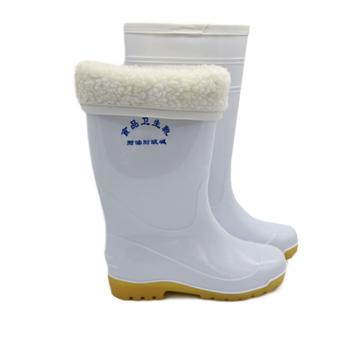 食安库/SHIANKU 食品厂专用卫生水靴，中筒，44码，白色 36cm 加棉款 240744 售卖规格：1双
