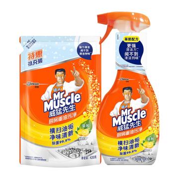 威猛先生/Mr Muscle 厨房重油污净，柠檬 500g/瓶+420g/袋 售卖规格：1套