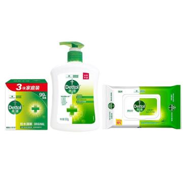 滴露/Dettol 清凉礼包B，香皂115g×3+洗手液500g+湿巾50片 售卖规格：1套