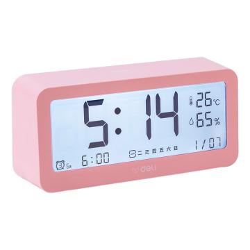 得力 多功能电子闹钟，8826粉色 温湿度计功能背光电子钟 售卖规格：1只