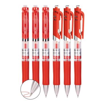 得力 按动中性笔/水笔，S01（红） 0.5mm弹簧头（12支/盒） 售卖规格：1盒